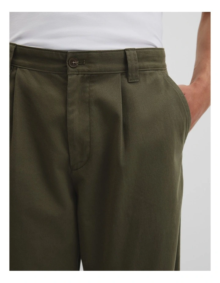Pleated Wide Leg Chino in Khaki Green image 4