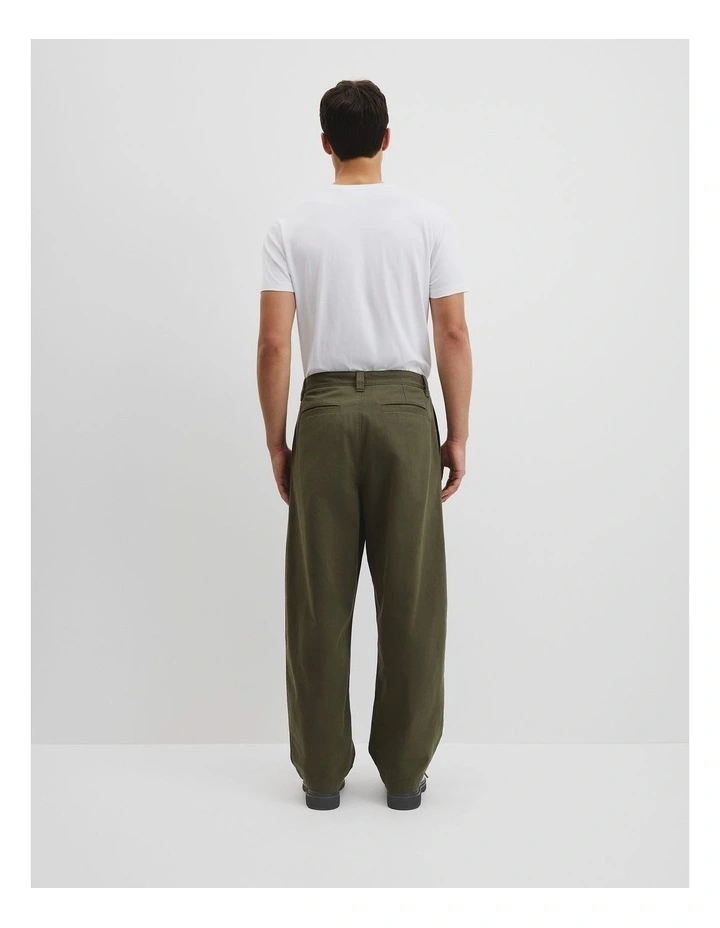 Pleated Wide Leg Chino in Khaki Green image 5