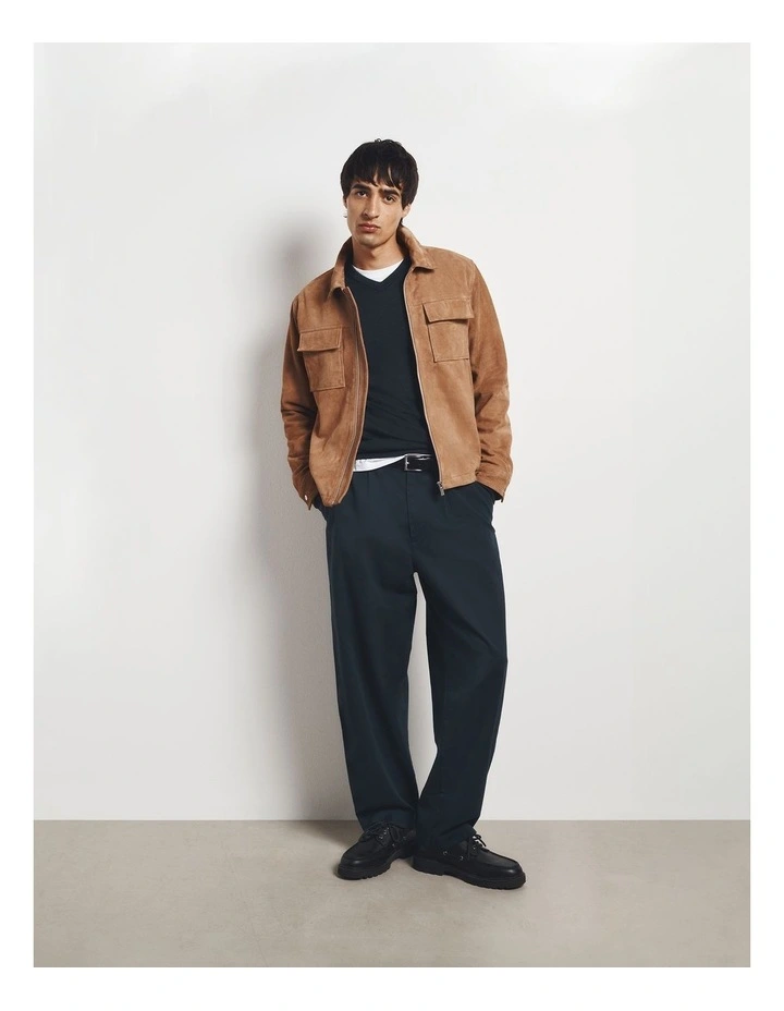 Pleated Wide Leg Chino in True Navy image 2