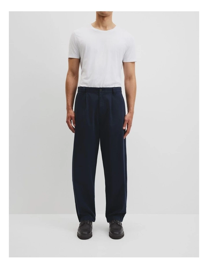 Pleated Wide Leg Chino in True Navy image 3