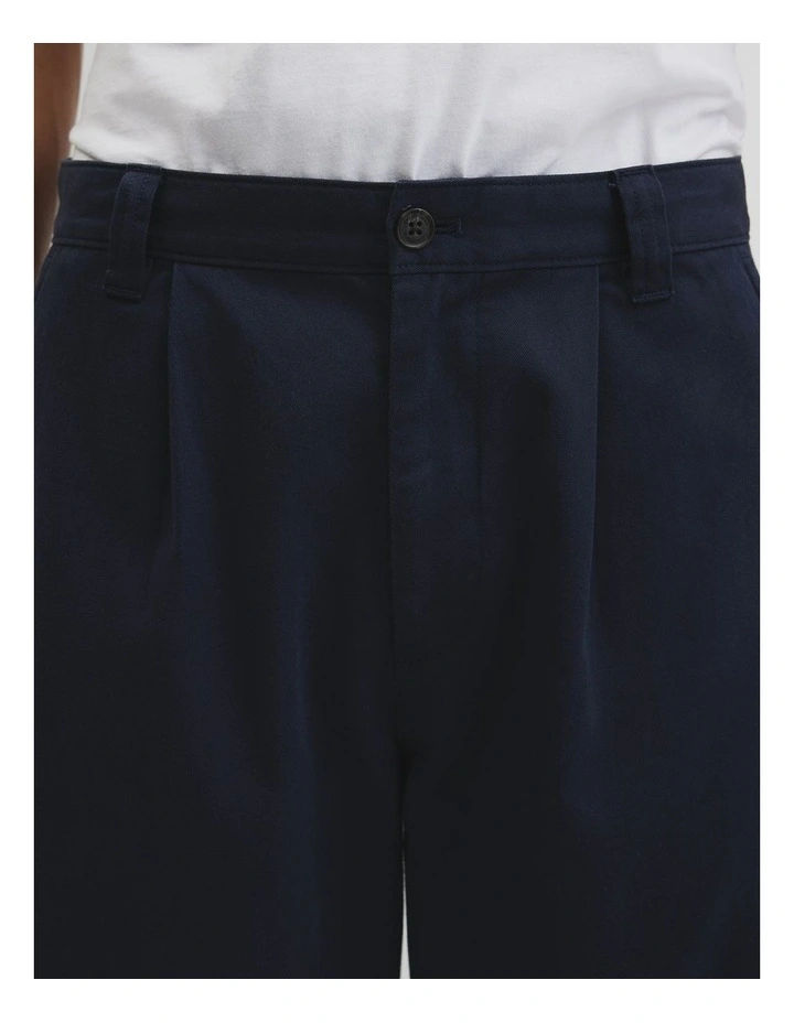 Pleated Wide Leg Chino in True Navy image 4