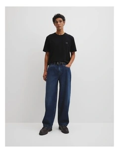 Barrel Leg Jean in Mid Blue Denim