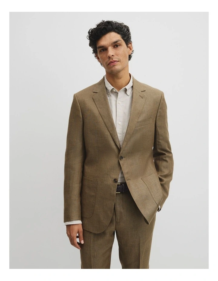 Regular Fit Linen Jacket in Khaki image 1