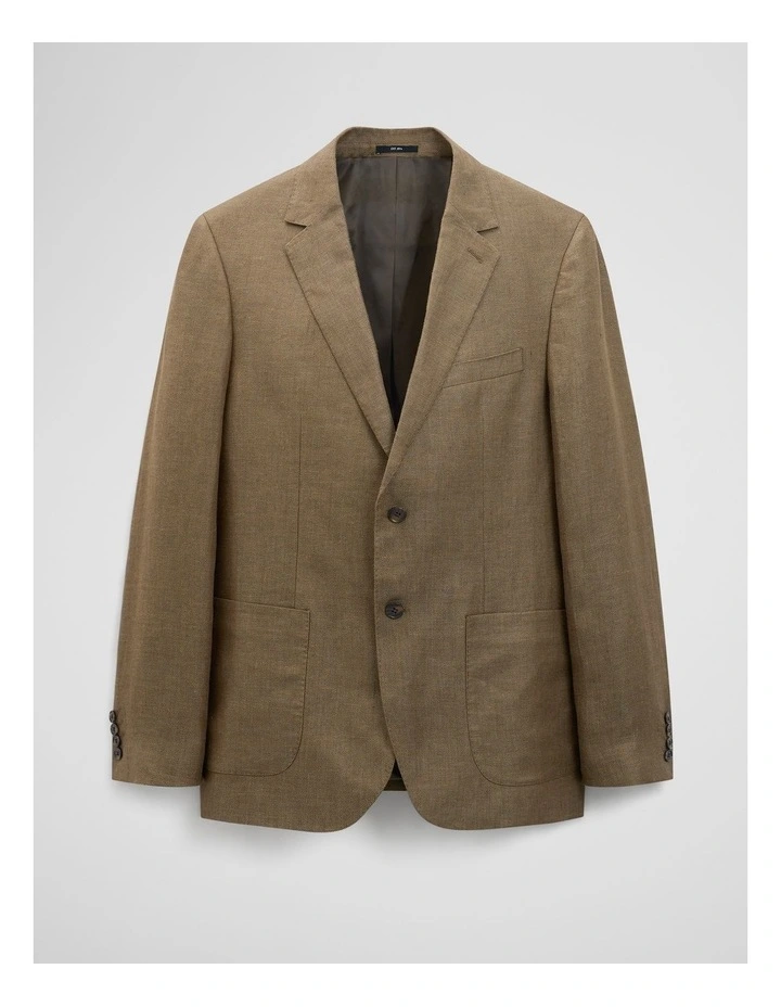 Regular Fit Linen Jacket in Khaki image 2