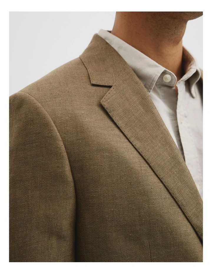 Regular Fit Linen Jacket in Khaki image 3