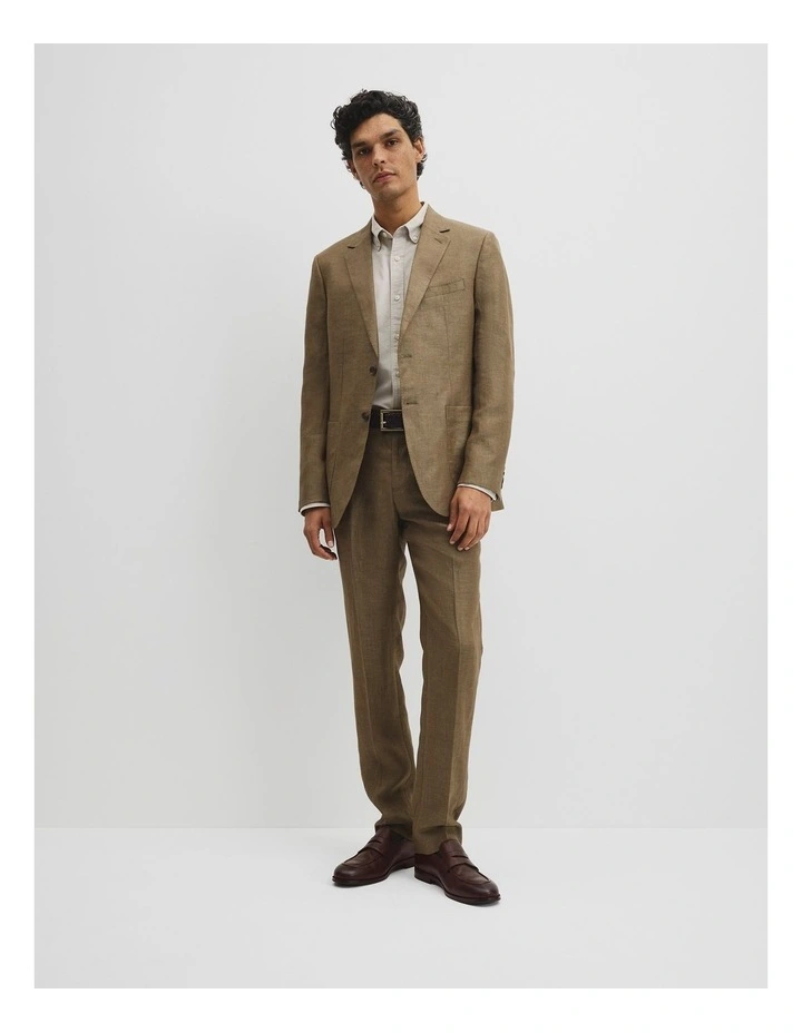 Regular Fit Linen Jacket in Khaki image 4