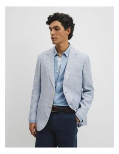 Regular Fit Linen Chambray Jacket in Chambray Blue