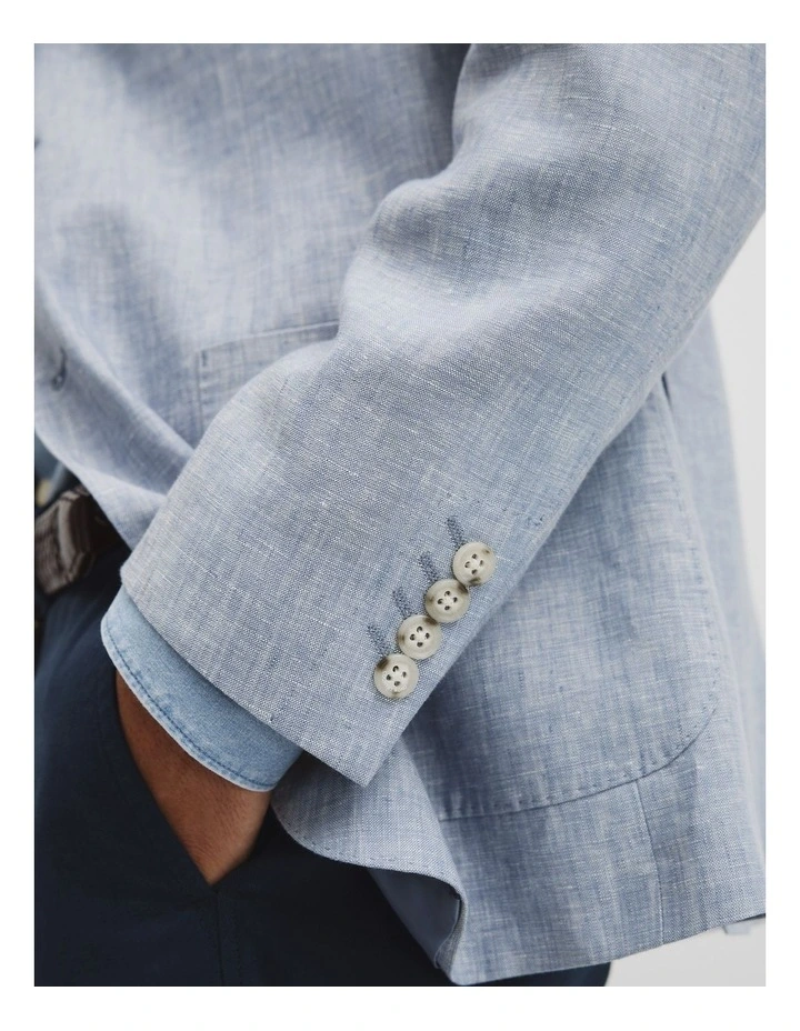 Regular Fit Linen Chambray Jacket in Chambray Blue image 3