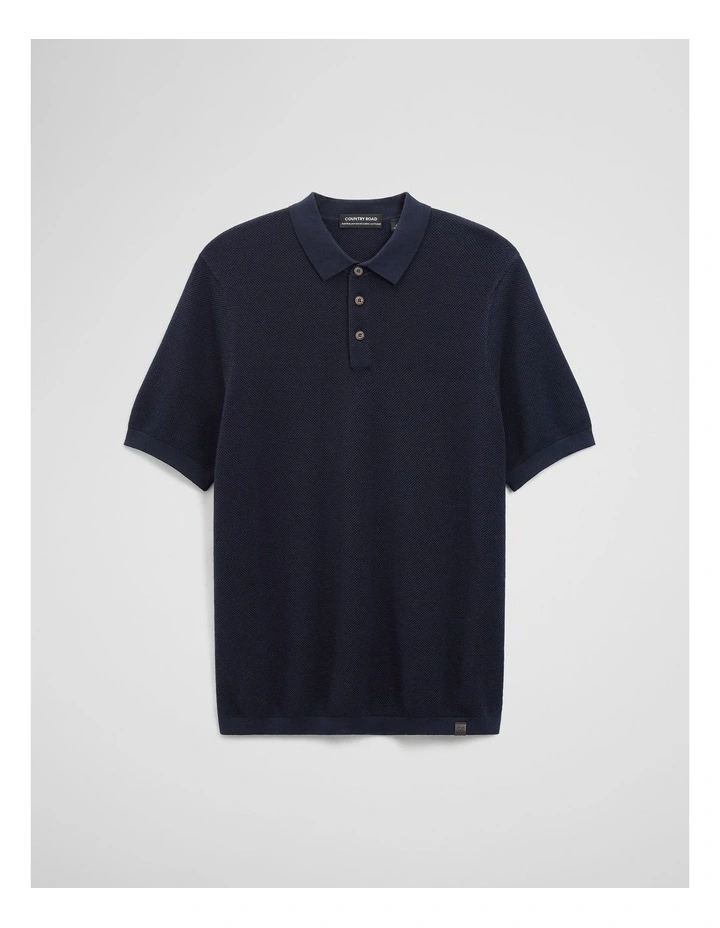 Short Sleeve Good Earth Cotton Pique Knit Polo in Midnight image 2