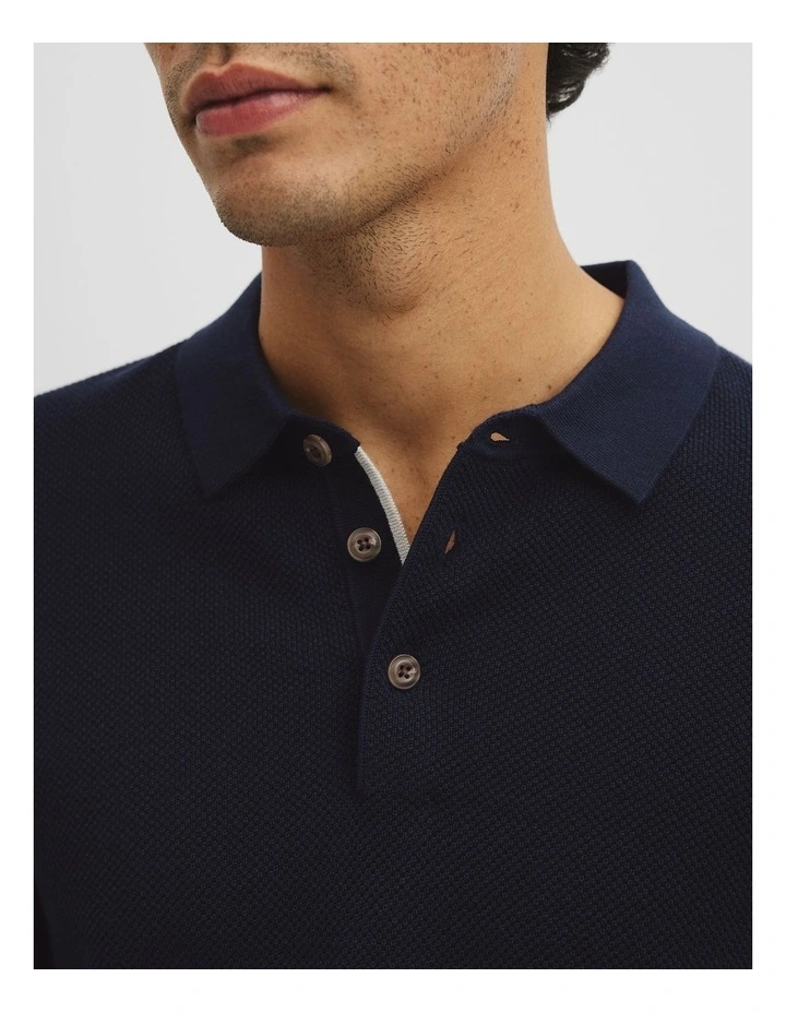 Short Sleeve Good Earth Cotton Pique Knit Polo in Midnight image 3
