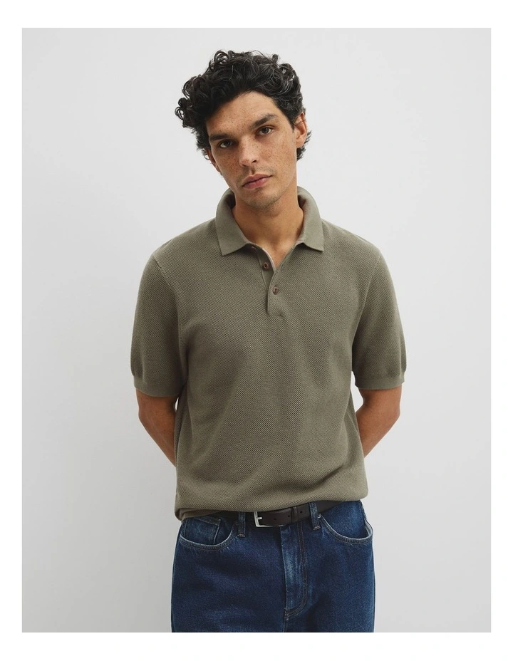 Short Sleeve Good Earth Cotton Pique Knit Polo in Dried Sage image 1