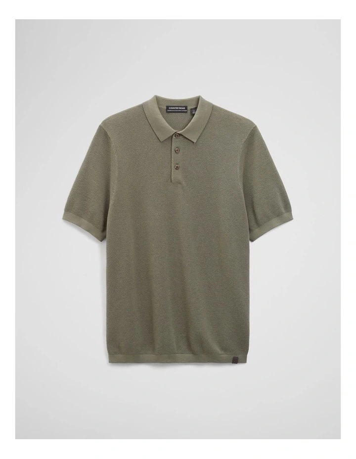 Short Sleeve Good Earth Cotton Pique Knit Polo in Dried Sage image 2
