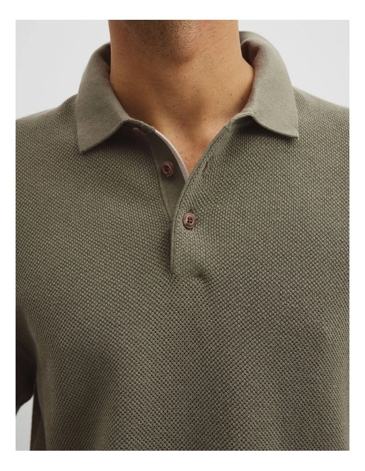Short Sleeve Good Earth Cotton Pique Knit Polo in Dried Sage image 3