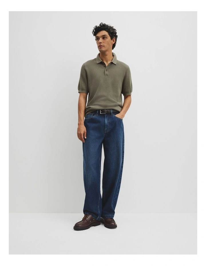 Short Sleeve Good Earth Cotton Pique Knit Polo in Dried Sage image 4