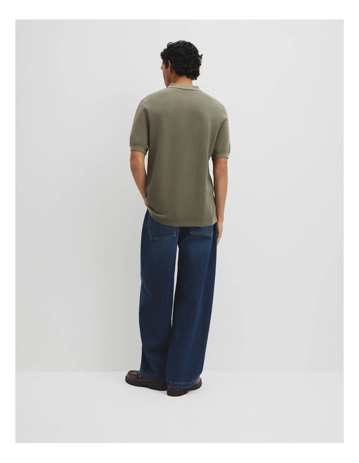 Short Sleeve Good Earth Cotton Pique Knit Polo in Dried Sage image 5