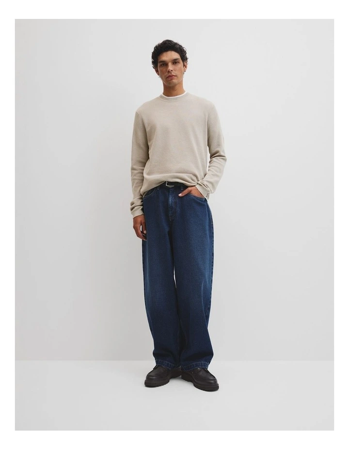 Australian Good Earth Cotton Pique Crew Neck Knit in Chalk Marle image 2