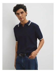 Australian Good Earth Cotton Tapered Trophy Polo in Midnight
