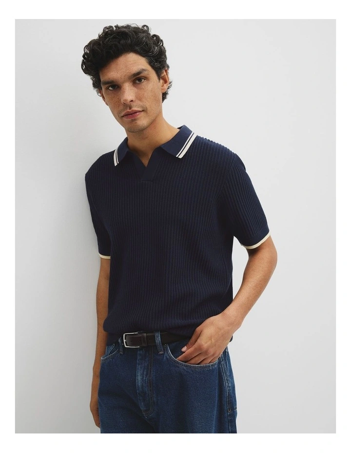 Australian Good Earth Cotton Tapered Trophy Polo in Midnight image 1
