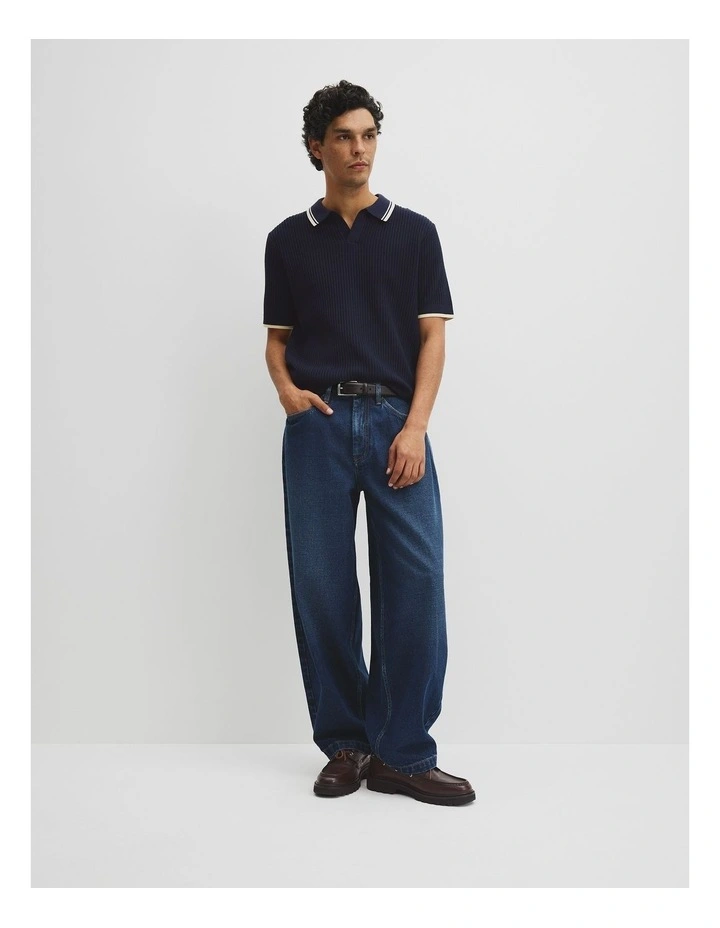 Australian Good Earth Cotton Tapered Trophy Polo in Midnight image 4