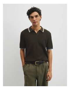 Australian Good Earth Cotton Tapered Trophy Polo in Deep Khaki