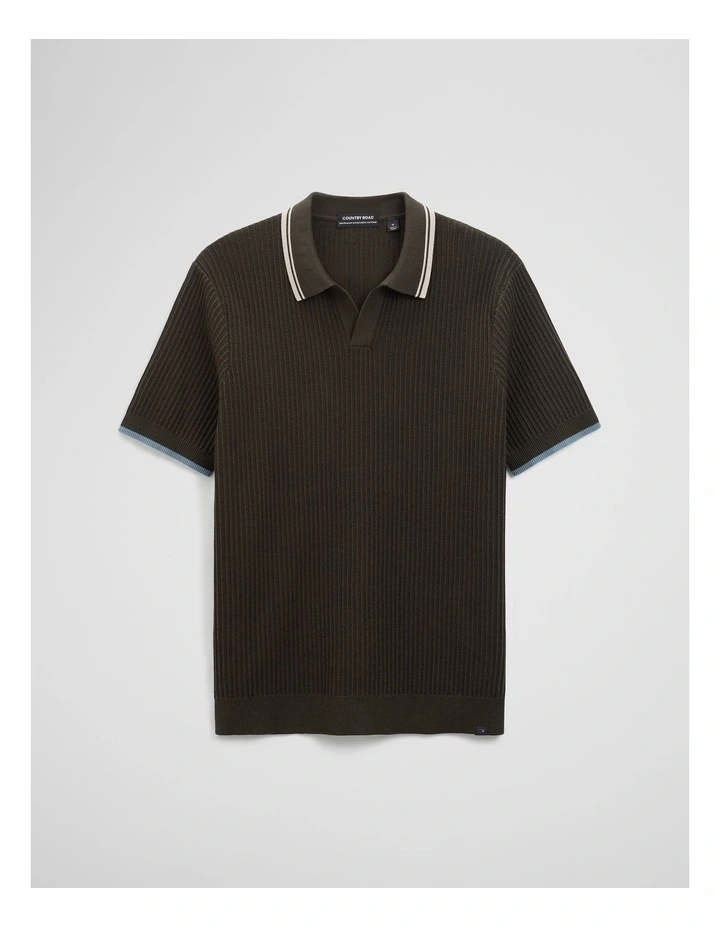 Australian Good Earth Cotton Tapered Trophy Polo in Deep Khaki image 2