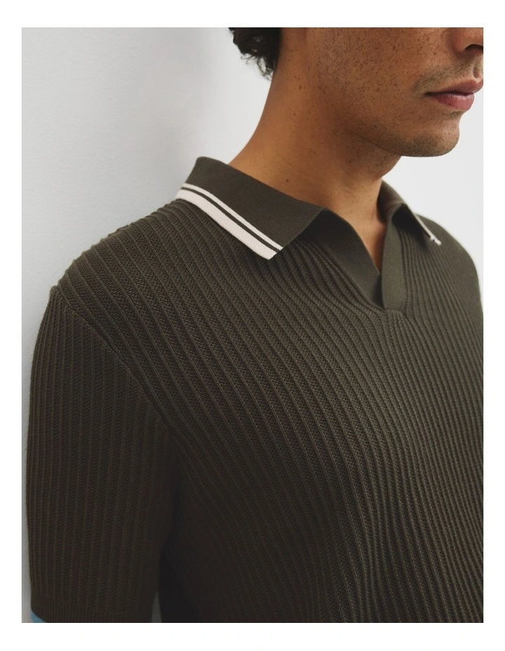 Australian Good Earth Cotton Tapered Trophy Polo in Deep Khaki image 3