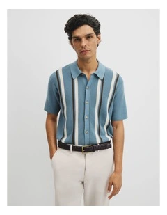 Australian Good Earth Cotton Textured Stripe Knit Shirt in Steel