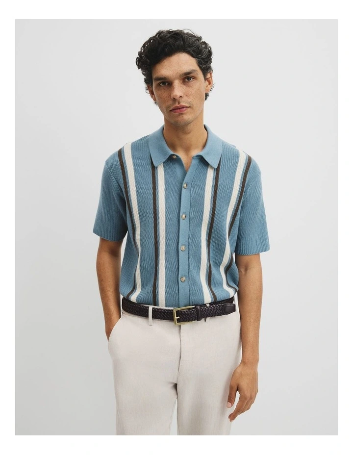 Australian Good Earth Cotton Textured Stripe Knit Shirt in Steel image 1
