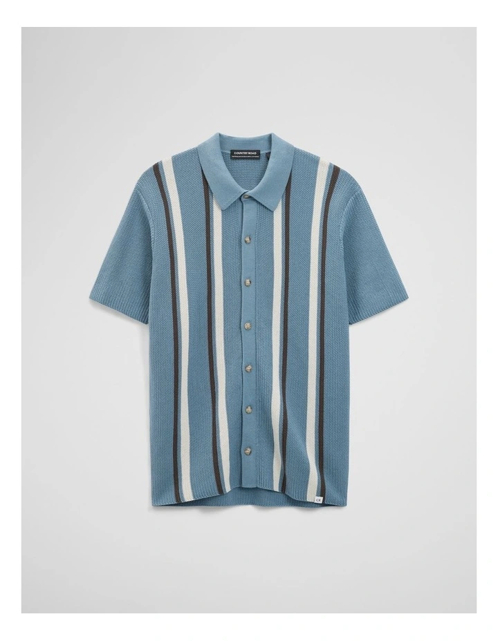 Australian Good Earth Cotton Textured Stripe Knit Shirt in Steel image 2