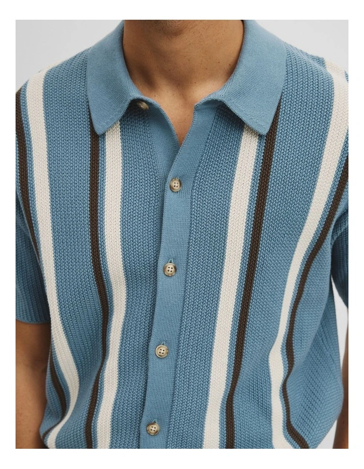 Australian Good Earth Cotton Textured Stripe Knit Shirt in Steel image 3