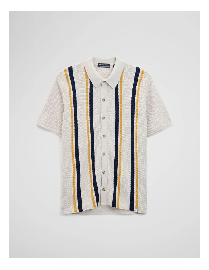 Australian Good Earth Cotton Textured Stripe Knit Shirt in White Multi image 2