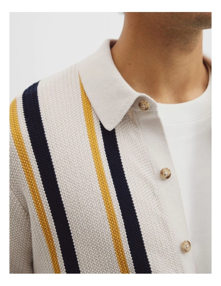 Australian Good Earth Cotton Textured Stripe Knit Shirt in White Multi image 3