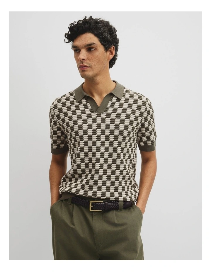 Australian Cotton Silk Jacquard Trophy Polo in Deep Khaki image 1