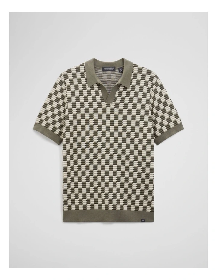 Australian Cotton Silk Jacquard Trophy Polo in Deep Khaki image 2