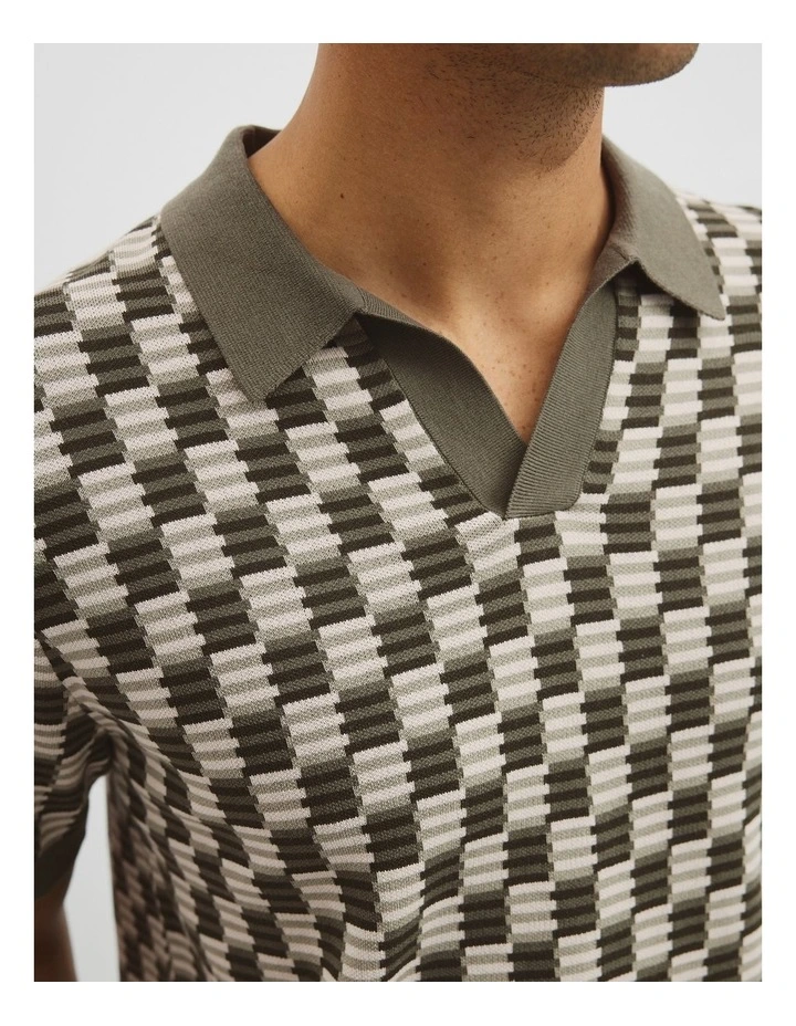 Australian Cotton Silk Jacquard Trophy Polo in Deep Khaki image 3