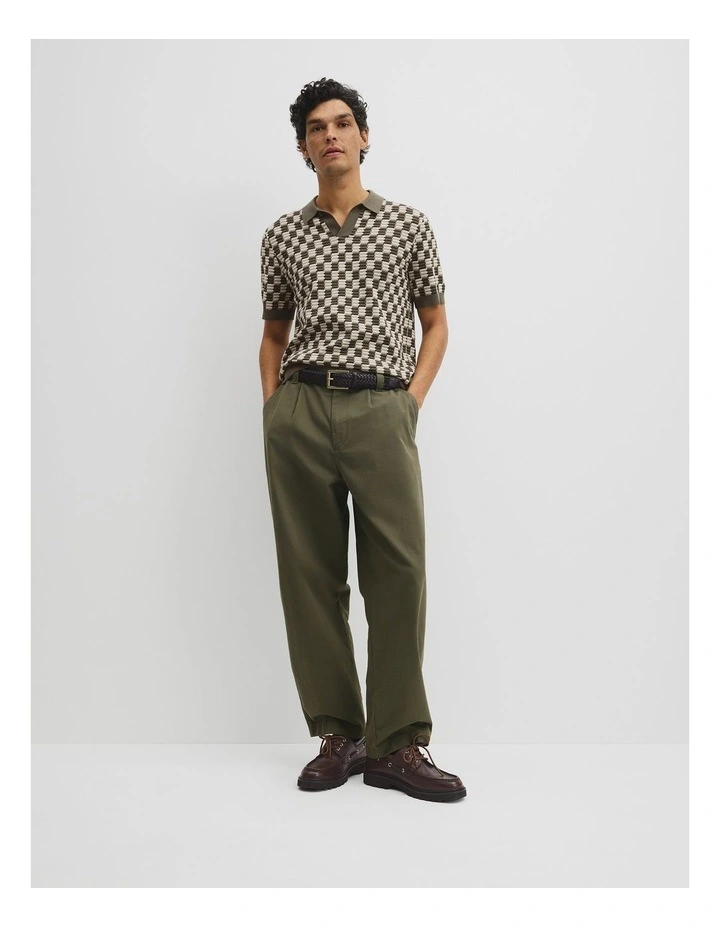 Australian Cotton Silk Jacquard Trophy Polo in Deep Khaki image 4