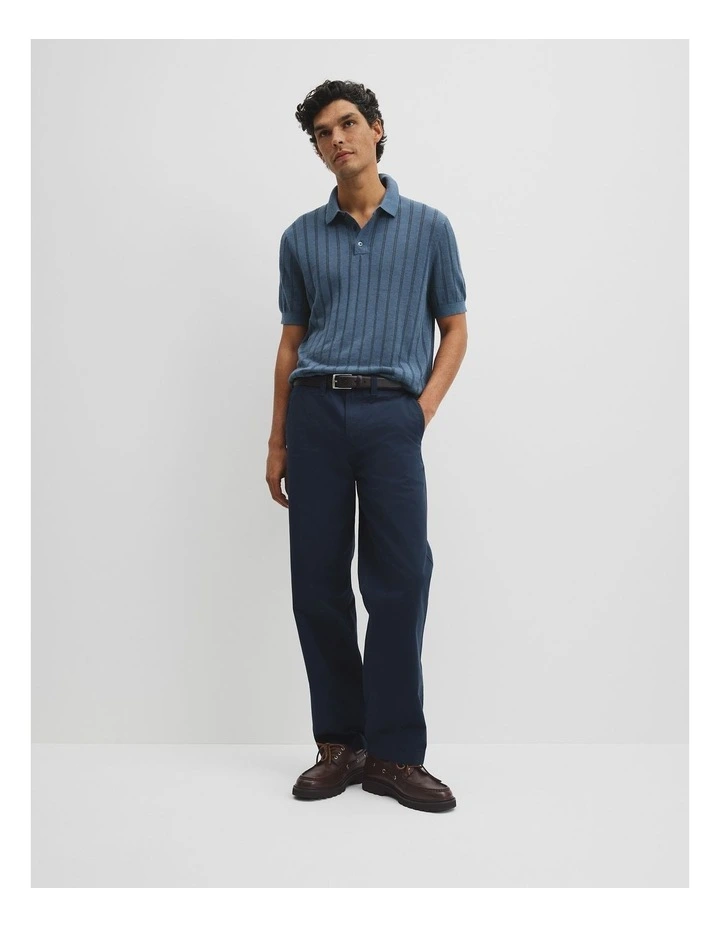 Linen Cotton Stripe Knit Polo in Steel image 4