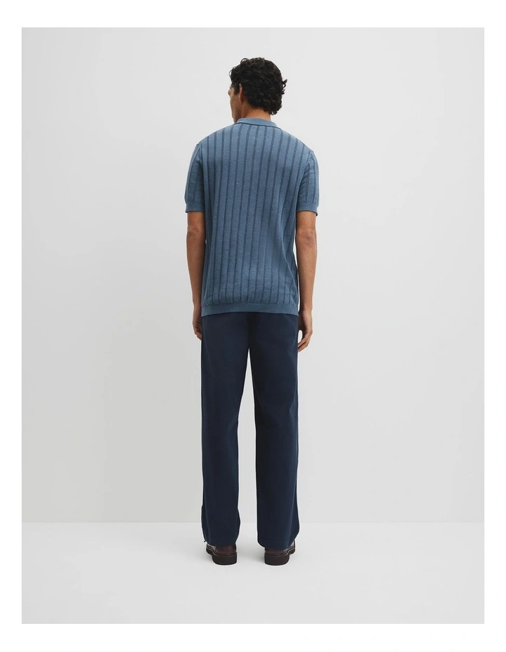 Linen Cotton Stripe Knit Polo in Steel image 5