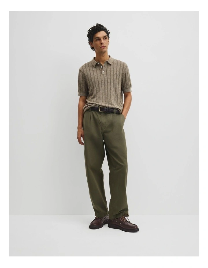 Linen Cotton Stripe Knit Polo in Dried Sage image 4