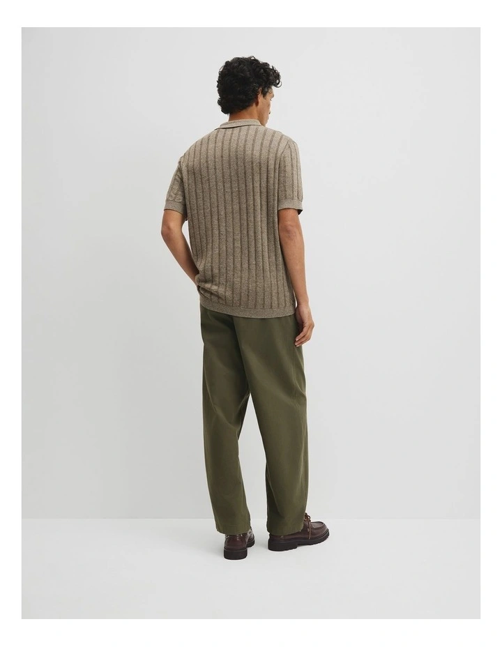 Linen Cotton Stripe Knit Polo in Dried Sage image 5