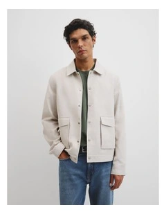 Lin Cut Out Blend Bttn Jacket in Oat