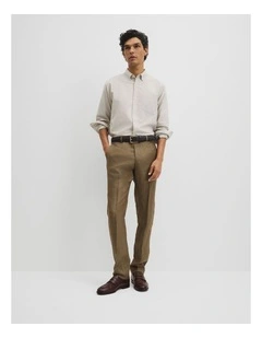 Regular Fit Tapered Linen Pant in Khaki