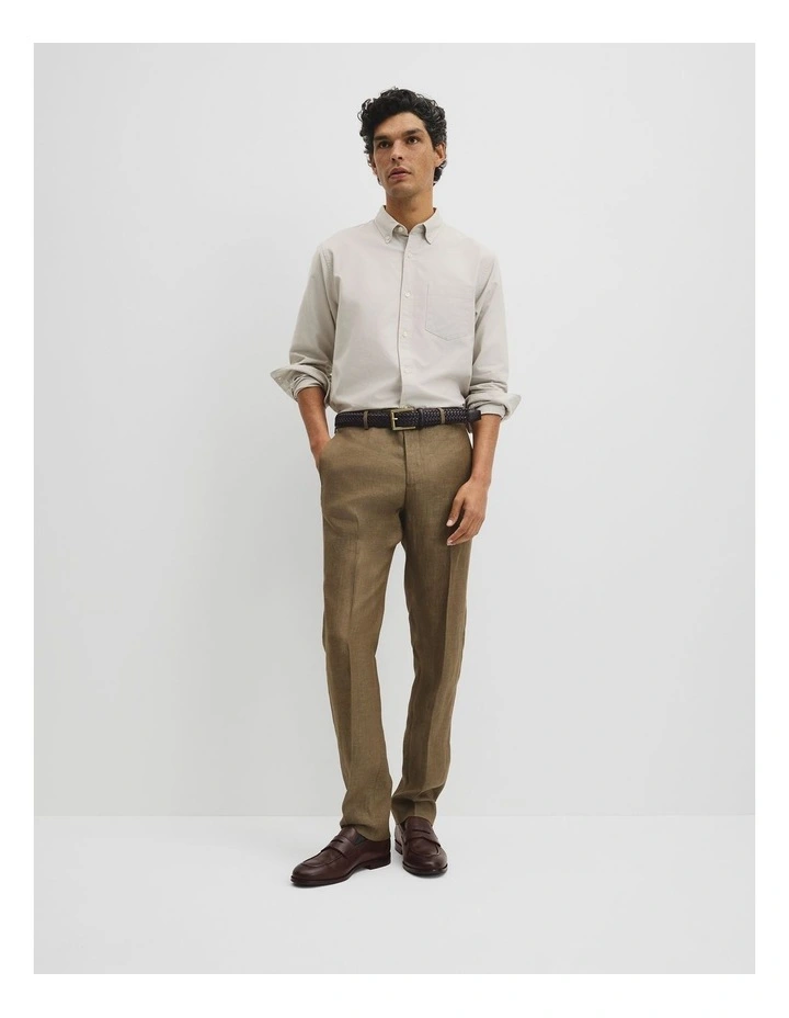 Regular Fit Tapered Linen Pant in Khaki image 1