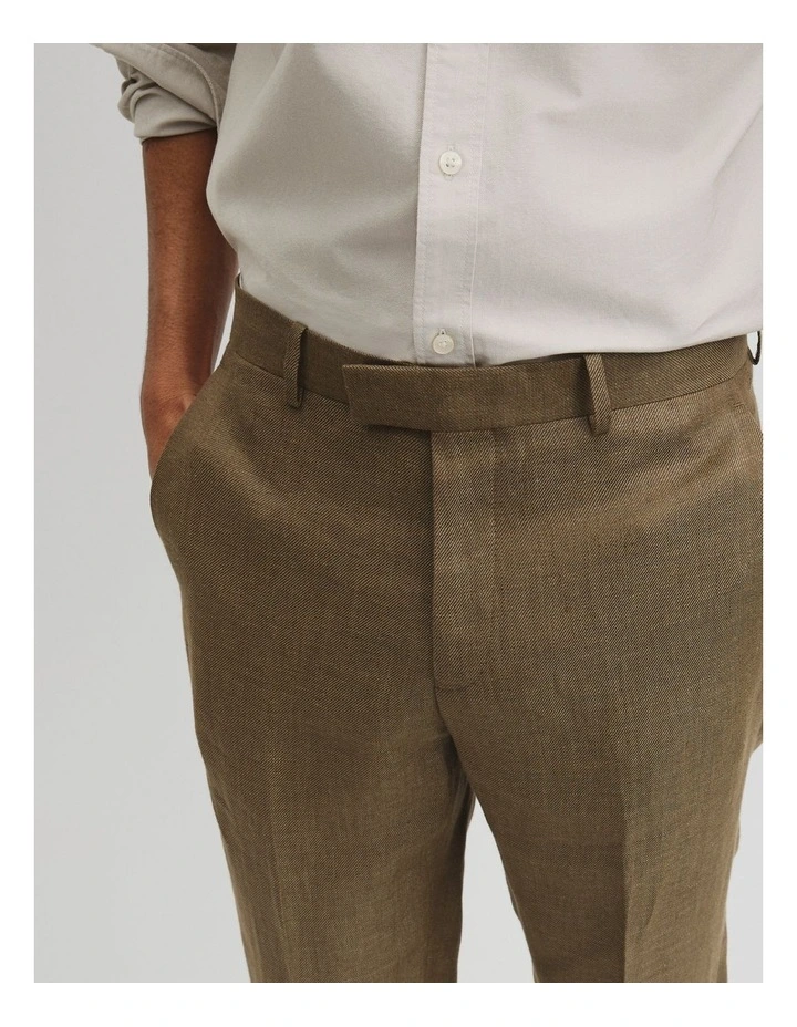 Regular Fit Tapered Linen Pant in Khaki image 3