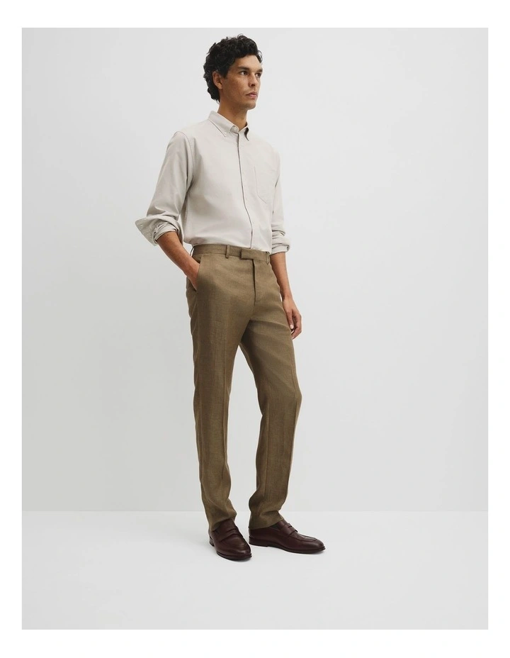 Regular Fit Tapered Linen Pant in Khaki image 4