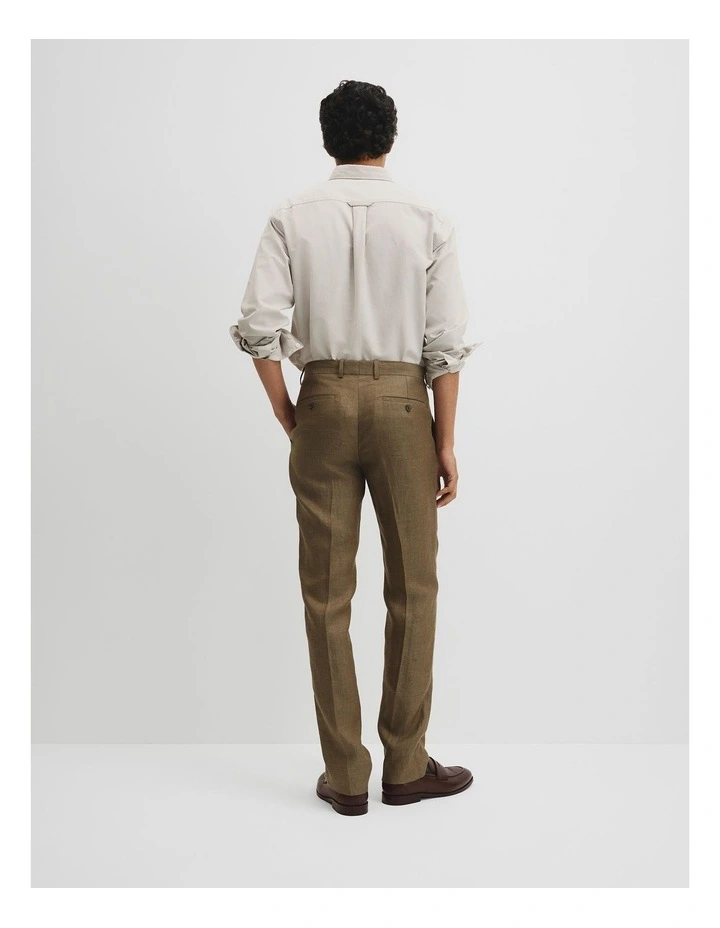 Regular Fit Tapered Linen Pant in Khaki image 5