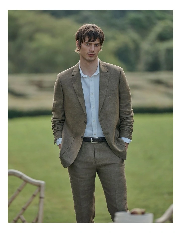 Regular Fit Tapered Linen Pant in Khaki image 6