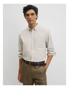 Australian Good Earth Cotton Regular Fit Oxford Shirt in Stone