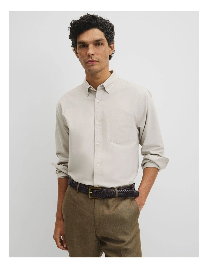Australian Good Earth Cotton Regular Fit Oxford Shirt in Stone image 1