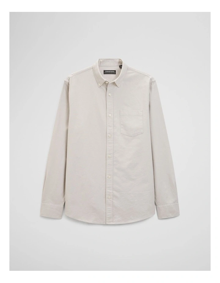 Australian Good Earth Cotton Regular Fit Oxford Shirt in Stone image 2